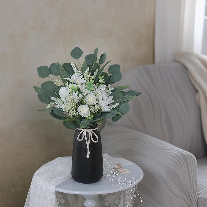 VIERENA Artificial Greenery Stems Box Set(Pack of 75pcs) with 8 Kinds of Faux Plants and Fake Flowers for DIY Wedding Bouquet Table Centerpieces and Floral Arrangement (White&Green)