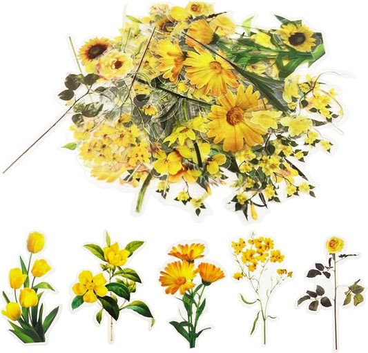 Transparent Flower Stickers for Scrapbooking PET Nature Plant Stickers Floral Stickers Vintage Craft Sticker Colorful Small Flower Sticker for Journaling Scrapbooking Clear Flower Decals(Style F)