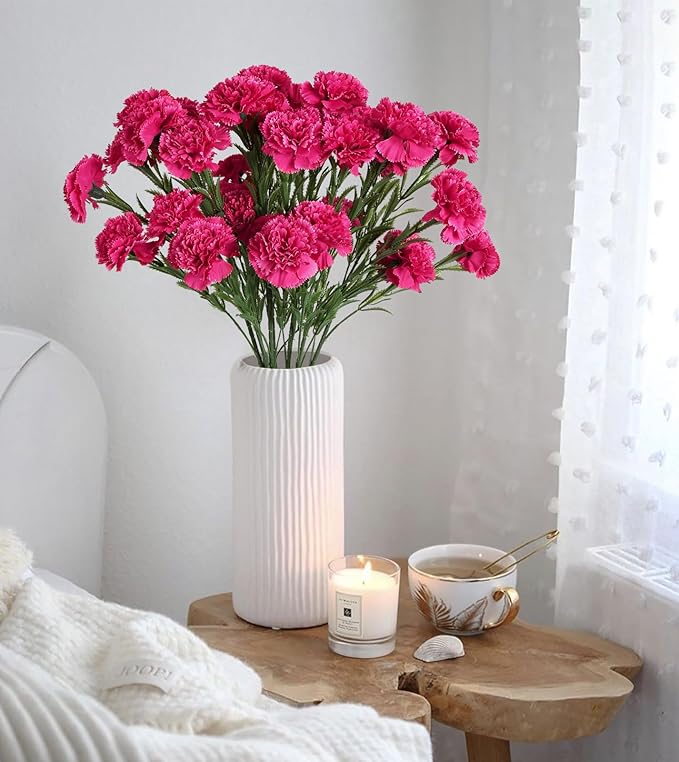 IPOPU 30 Heads Carnations Artificial Flowers 6PCS Silk Carnations 27.56in Artificial Flowers with Stems for Wedding Home Table Centerpieces Floral Arrangements(Hot Pink)