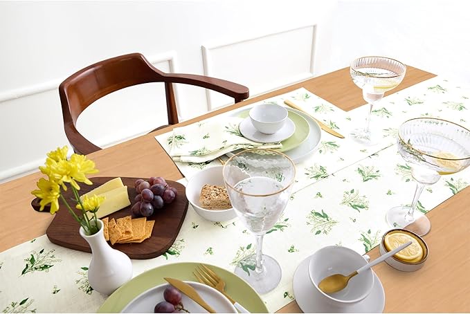 Solino Home Lily Floral Print Table Runner 60 inch - 100% Pure Linen Table Runner 14 x 60 Inch - Machine Washable - Lily of The Valley/Off White Print