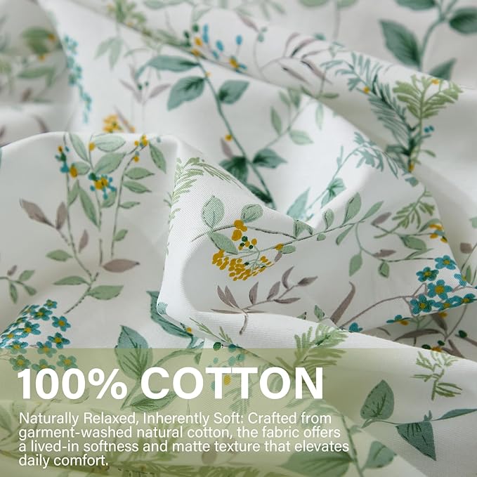 100% Cotton Duvet Cover Sets King Size Reversible Green Garden Bedding Sets Duvet Cover Super Soft Comforter Cover with Zipper Closure, Lightweight, Breathable