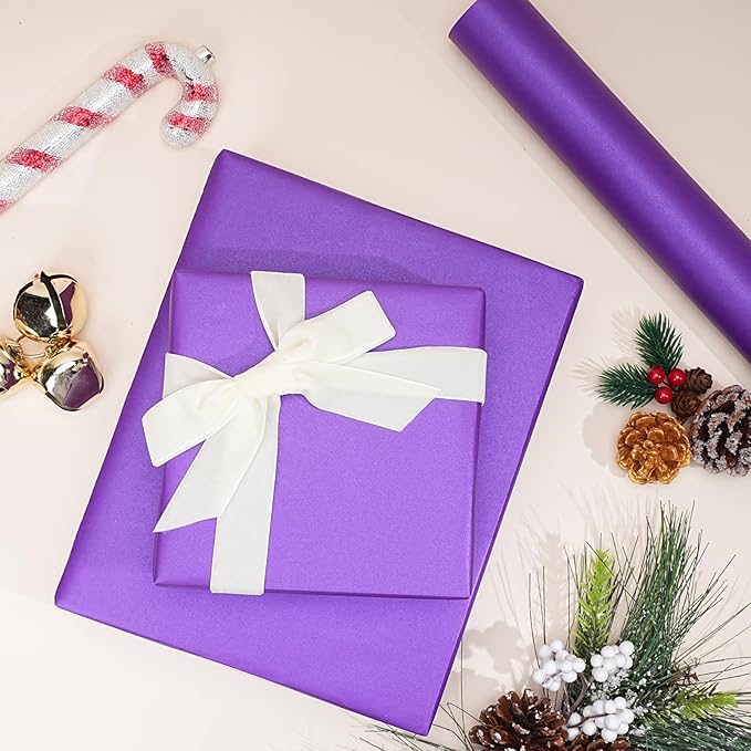LaRibbons Purple Wrapping Paper, Mini Roll-17 Inch x 33 Feet Solid Color Pearly-Lustre Gift Wrapping Paper Rolls for Wedding, Christmas, Valentine's Day, Birthday, Bridal Shower, Baby Shower