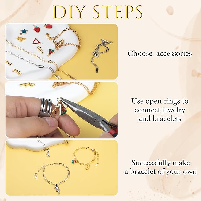 Starry 30pcs Gold Charm Bracelet Making kit 6.3Inch 18k Gold Plated Paperclip Chains Adjustable Bracelets with Lobster Clasps for DIY Women Jewelry Findings Bracelet Making Supplies Accessories