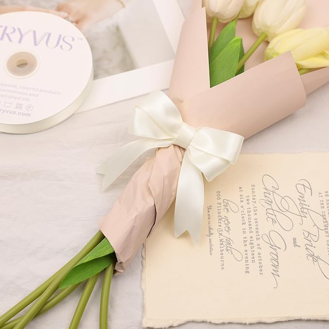 Ivory Polyester Satin Ribbon, Double Faced 7/8 Inch X 25 Yards, Premium Satin Ribbon for Gift Wrapping, Crafts, Wedding Party Decor