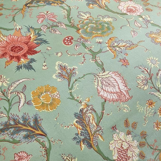 LifeTB Queen Comforter Set Boho Vintage Green Floral Comforter Bohemian Flower Vines Botanical Comforter with 2 Pillowcases Fluffy Soft Microfiber Farmhouse Floral Bedding Comforter Set Queen Size