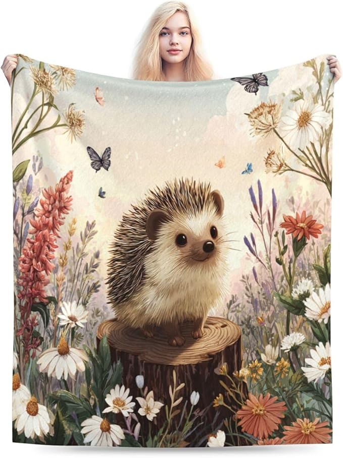 Hedgehog Blanket Cute Hedgehog Throw Blanket Soft Cozy Fleece Fuzzy Stuffed Plush Flannel Gifts for Girls Women Boys Kids Adults 60"X80"