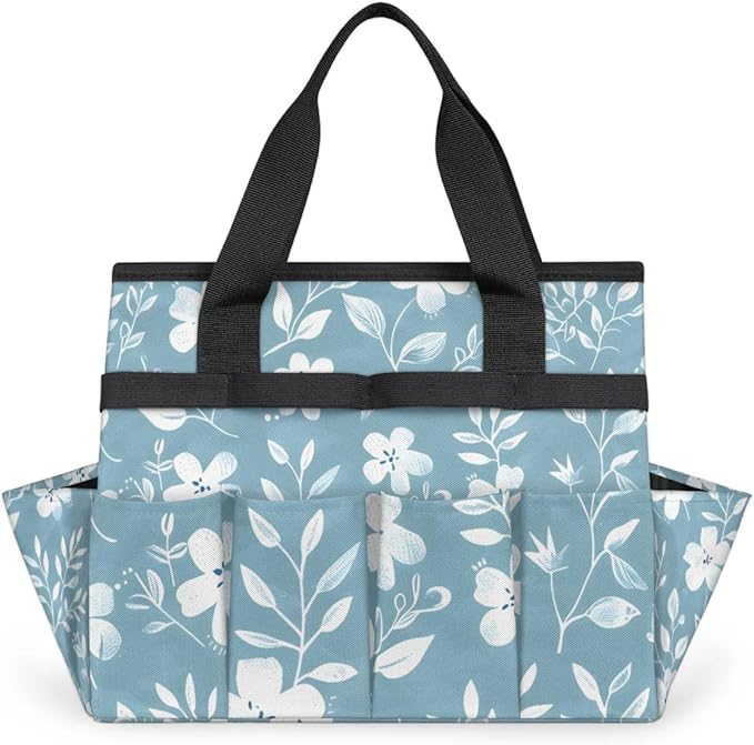 Garden Tool Bag Organizer Garden Tote Bag with Pockets Pattern Small Flowers Tool Storage Organizer Gardening Tool Kit Holder 13" x 6.8" x 2.8"