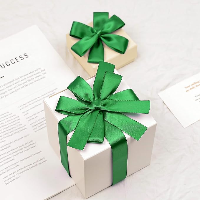 Green Satin Ribbon, Double Faced 7/8 Inch X 50 Yards Green Ribbon, Premium Satin Ribbon for Gift Wrapping, Crafts, Hair Bow Making, Sewing, Flower Bouquet, Wedding Party Decor