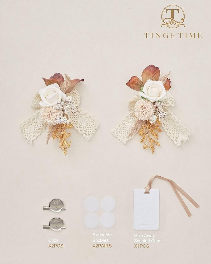 TINGE TIME Artificial Shoulder Corsages Flowers, Set of 2, Mother of The Bride Floral Corsage for Wedding Ceremony Anniversary Formal Dinner Party (Burnt Orange & Earth)