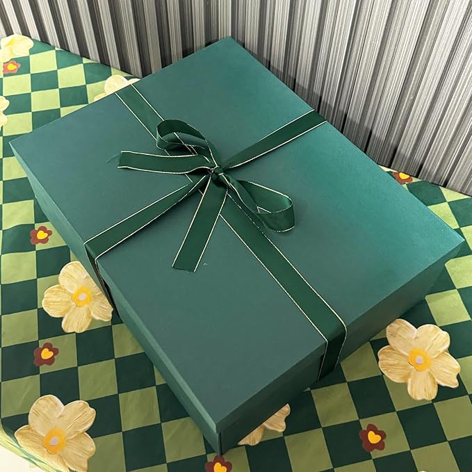 YINUOYOUJIA Large Gift Box with Lid 16.5x13x5.5 inches,Boxes for Christmas Presents,Contains Card,2 Roll Ribbons,Shredded Paper Filler.