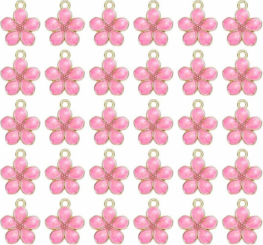MECCANIXITY Enamel Charm Cherry Blossom Alloy Cute Small Flower Charm Gold Plated Pendant for Jewelry Making