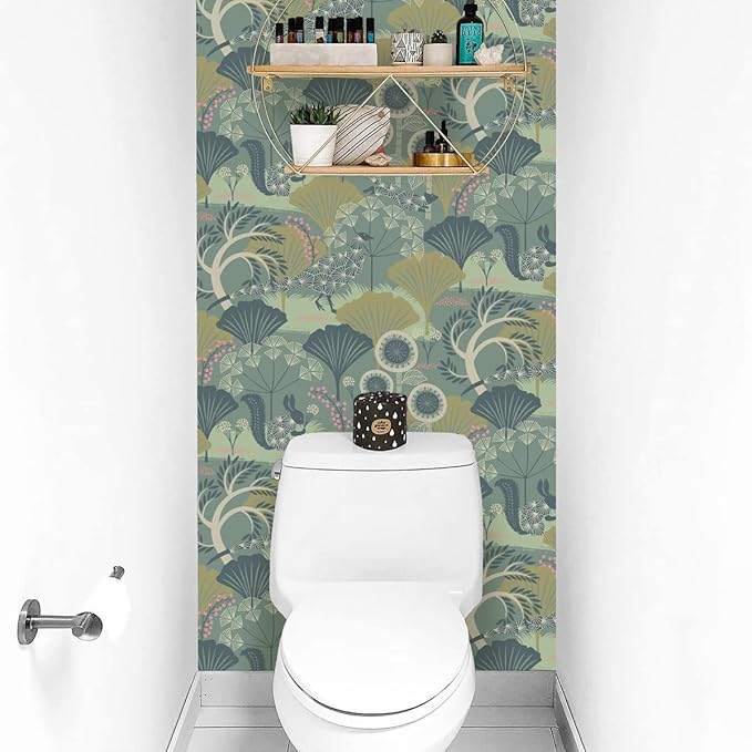 Wudnaye Green Floral Peel and Stick Wallpaper Vintage Contact Paper for Cabinets 17.7inch×118.1inch Neutral Peacock Removable Wallpaper Self Adhesive Boho Wall Paper for Bedroom Cabinet Decor Vinyl