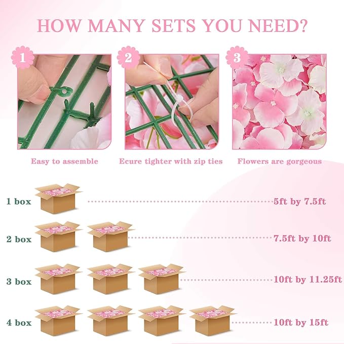 Pink Backdrop Flower Wall Panel: 24 Pcs 3D Silk Flower Wall Backdrop Artificial Hydrangea Floral Backdrop for Wedding Party Birthday Decoration (15 x 15 Inch)