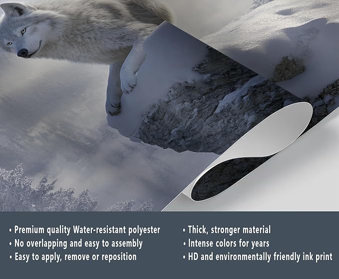 Arctic Wolves Wall Mural, Snow Wolves in Mountain 3D Wall Murals, Winter Wild Animal Wallpaper Mural, for Living Room Bedroom Large Wallpaper Indoor Decor 197" W x124.8 H