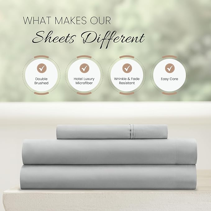 Linen Market Bed Sheets for Twin Size Bed (Light Gray) - Sleep Better Than Ever with These Soft and Cooling Twin Sheets - Deep Pocket Fits 16" Thick Beds - 3 Piece Twin Sheet Set