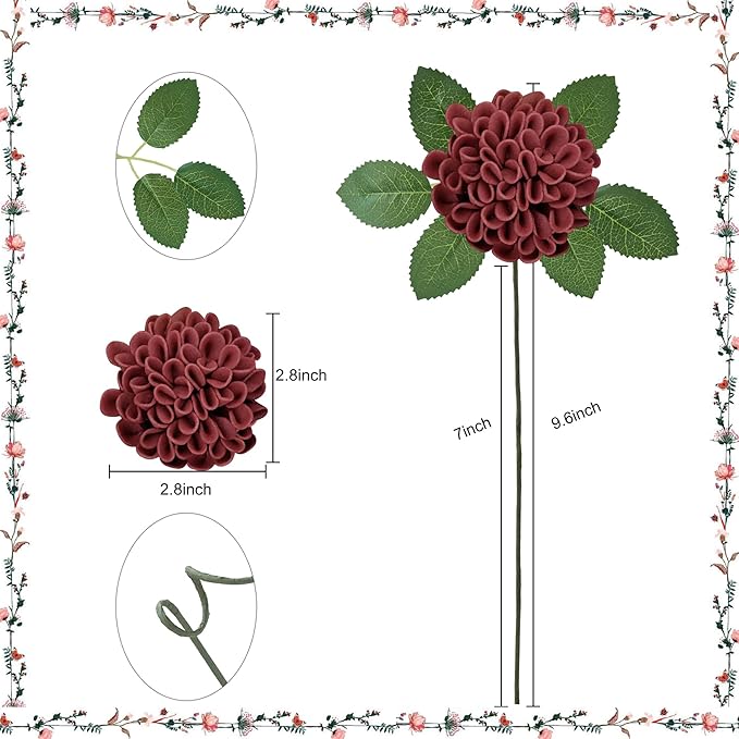Artificial Flowers, 25pcs Realistic Artificial Rose for DIY Wedding Bouquets Centerpieces Arrangements, Red Dahlia Flowers with Stem for Bridal Shower Party Home Decorations