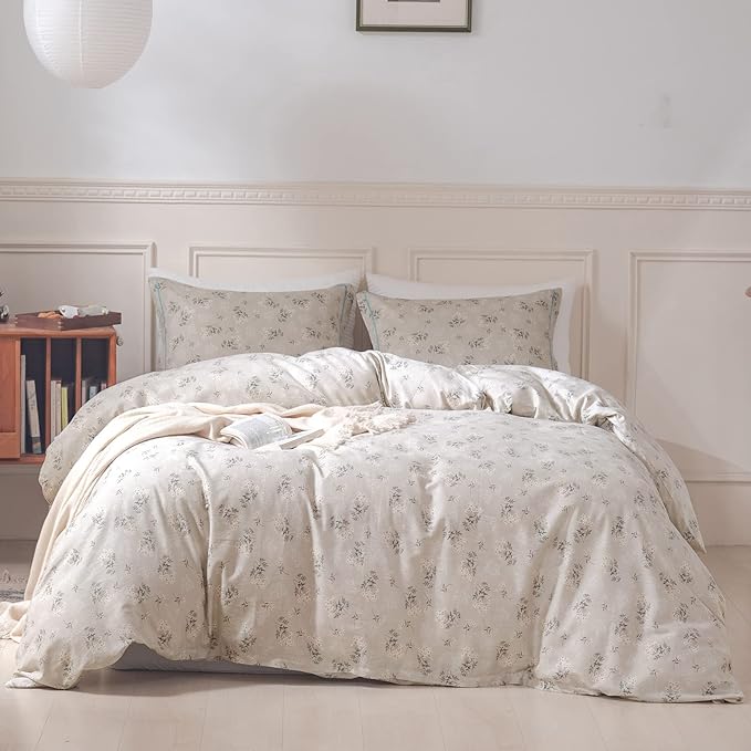 HighBuy Boho Floral Comforter Set Queen Beige Bedding Comforter Sets Queen Boho 3 Piece for Women Girl Cottagecore Flower Comforter Set with 2 Pillowcases,Cozy Bed Comforter Sets