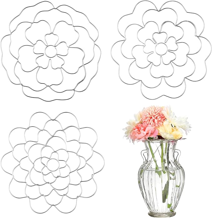 Hotop 3 Pcs Flower Arrangement Holder Floral Grid Flower Frog Tool Wire Stainless Steel Easy Arranger Floral Organizer for Vase Stems Bouquets(4.92'' Dia,Lovely Style)