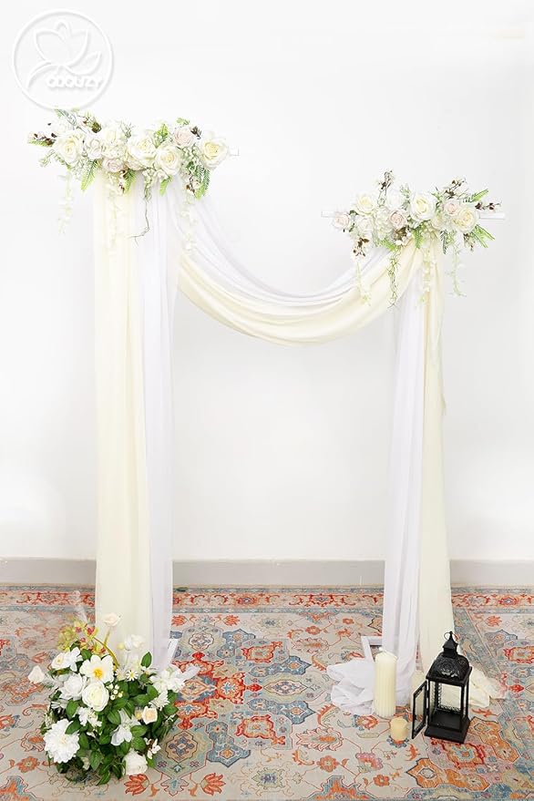 Pack of 2 Wedding Arch Decorations Artificial Hanging Flowers Floral Swag for Wedding Welcome Sign Backdrop Balloon Arch Home Party Bridal Ceremony Reusable(White Rattan)