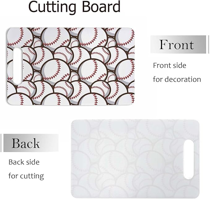 Baseball Balls Cutting Board with Handles Red White Ball Sports Cutting Boards Plastic Safe Chopping Board for Kitchen 16" x 10" x 0.24"