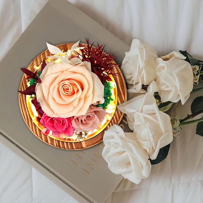 Preserved Roses & Fresh Flowers Bouquet – Gift for Women, Roses That Last Forever, Flowers for Delivery Prime, Champagne Roses – Birthday, Mother’s Day & Christmas