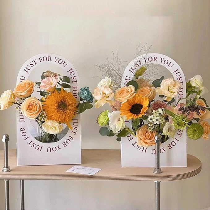 QCdeSoulBLV 10PCS Flower Boxes for Arrangements 8.7x4.7x15 Inch Handheld Hollow Minimalist Packaging Flower Bags for Wedding Decoration Gifts Birthday Party
