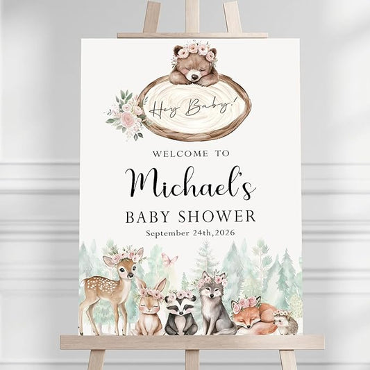 Personalized Baby Shower Welcome Sign For Outdoor, Custom Forest Animal Baby Shower Yard Sign Decorations