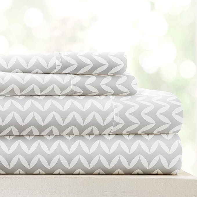 Linen Market Double-Brushed Patterned Microfiber Full Sheet Set 4 Piece – Oeko-TEX Certified Ultra Soft & Wrinkle-Free - 16" Deep Pocket Sheets - Easy Care Full Size - Puffed Chevron Light Gray