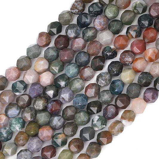 Faceted Natural Indian Agate Stone Round Beads 10mm 36cm/Strand for Jewelry Making