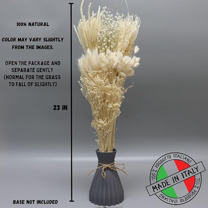 Dried Flower Bouquet & Floral Mix Premium Hand-Packed Natural Dried Plants for Home Decor, Bouquets, and Arrangements – Made in Italy (Natural)