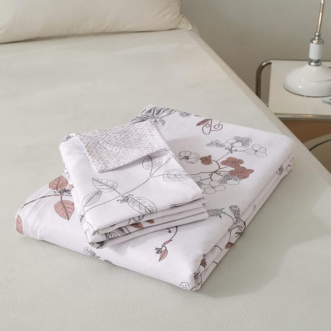 EAVD Vintage Style Garden Floral Duvet Cover Queen Soft Cotton Chic Floral Bedding Set with 2 Pillowcases Aesthetic Spring Botanical Duvet Cover Set for Girls Women