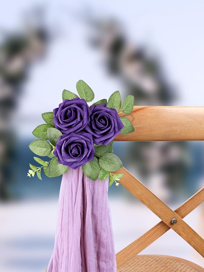 MACTING Artificial Flower Roses 60PCS Real Touch Fake Flowers with Stem Foam Rose for DIY Wedding Bouquet Table Centerpieces Craft Party Holiday Home Spring Valentines Day Decorations,Dusty Purple