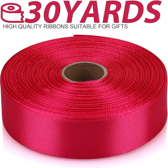 7/8 Inch 30 Yards Hot Pink Satin Craft Ribbon-Single Face Polyester Ribbon for Handmade Roses,Gift Wrapping,Timeless Flower,Bouquets,Wedding and Party Decoration