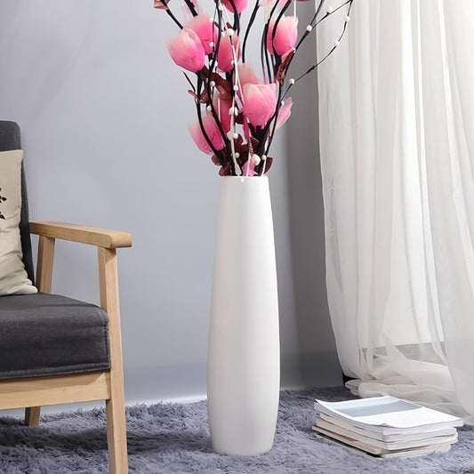 White Ceramic Tall Floor Vase 28 Inches,Flower Holder Decorative Large Vases for Table Centerpieces Shelf Home Decor Living Room Branches Sky-Dried Flower Arrangement Simple Decorative