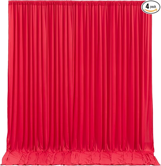 Red Backdrop Curtains 4 Panels-Wrinkle-Free Polyester Photography Drapes Party Photo Backgrounds for Wedding Christmas Photo Backdrops- 16 X10FT (Red)