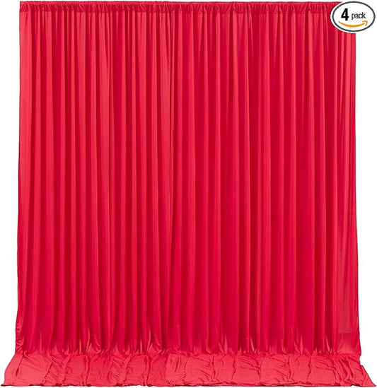 Red Backdrop Curtains 4 Panels-Wrinkle-Free Polyester Photography Drapes Party Photo Backgrounds for Wedding Christmas Photo Backdrops- 16 X10FT (Red)