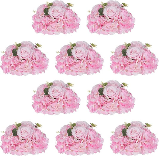 NUPTIO Flower Balls Flowers for Centerpieces: 10 Pcs 11.8 inch Diam Pink Artificial Rose Fake Flower Arrangement Bouquet for Wedding Party Tables Decorations