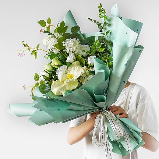 Solid Color Love Heart Flower Wrapping Paper Waterproof Gift Packaging Florist Bouquet Material 20 Sheets 22.8x22.8 Inch (Pink White)