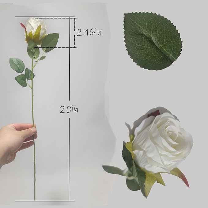 Artificial Roses 10 Pcs - Lifelike Single Stem Fake Roses with Natural Petal Texture,Fade-Resistant Silk Flowers for Wedding Decor,Home Vase Arrangements,Party Centerpieces(10, Creamy White)