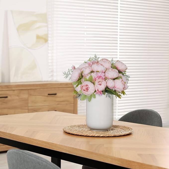 Mkono Peonies Artificial Flowers, 2 Packs 13 Stems Faux Peony Flowers Real Touch Fake Silk Bouquet for Arrangements Dining Table Centerpieces for Kitchen Bridal Wedding Party (2, Spring Light Pink)