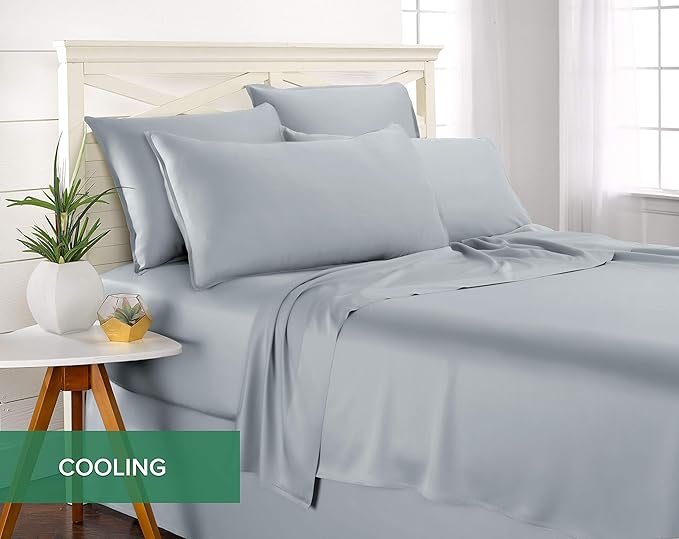 Pure Bamboo Twin XL Sheets, Genuine 100% Organic Viscose Derived from Bamboo Bed Sheet Set, Luxuriously Soft & Cooling, Double Stitching, 2 Year Quality Promise (Twin XL, Sterling Blue)