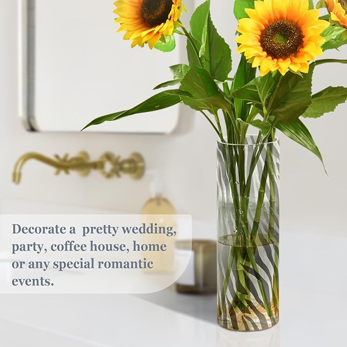 Flower Vase Clear Plastic Cylinder Vases Decor for Centerpieces Home Storage Office Weddings Zabra Print Silvery 11.8 x 3.9 in