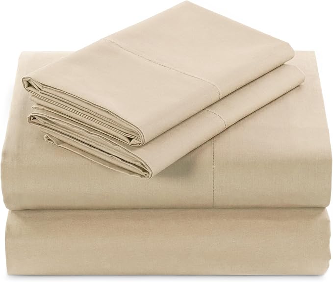 MyPillow Giza Dreams Bed Sheets, 100% Certified Giza Egyptian Cotton, Deep Pocket, Sateen Weave [Queen, Tan]