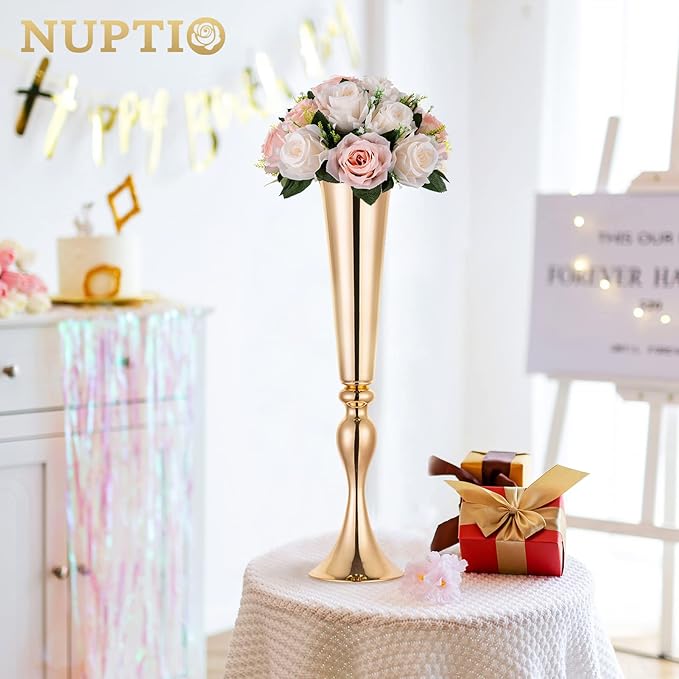 NUPTIO Flower Balls for Wedding Centrepieces - 6 Pcs 9.5in Diameter Artificial Flower Ball Arrangement Bouquet Peachy Pink & Creamy White Fake Rose Flowers Party Centerpieces for Weddings Tables