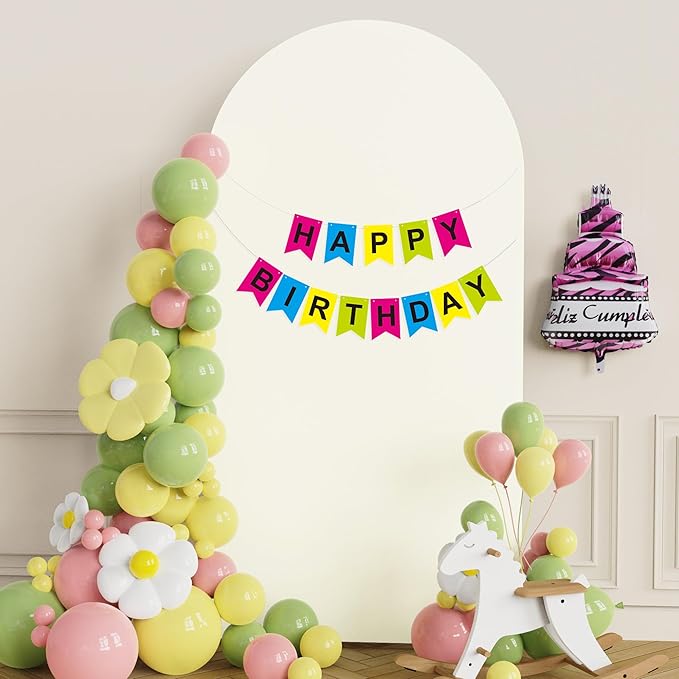 Putros 6.6ft Metal Arch Stand with Cover Ivory Spandex Fitted Wedding Arch Cover and Round Top Chiara Backdrop Stand Set for Birthday Party Baby Shower Decoration