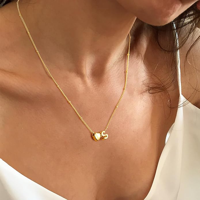 Ursteel Stocking Stuffers for Teen Girls Women - Christmas Gifts for Grandkids, 14K Gold Plated Initial Heart Necklace for Women Trendy, Dainty Letter A-Z Lockets Necklaces Personalized