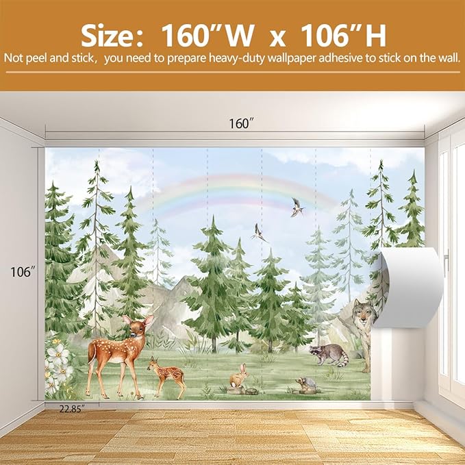 Green Pine Tree Wallpaper Safari Wallpaper Mural for Kids Room Nursery （Not Peel and Stick）