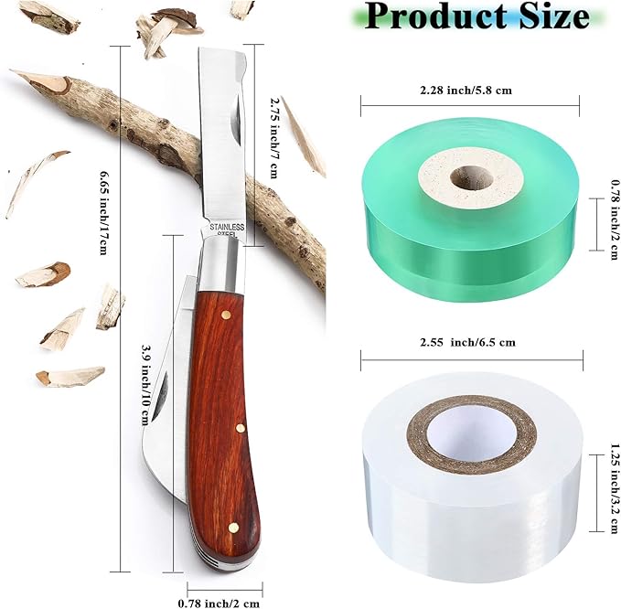 Grafting Gardening Knife for Pruning 2 Grafting Tape Double Blades Garden Knife for Budding Pruning with Plants Repair Tapes Rolls for Floral Fruit Tree