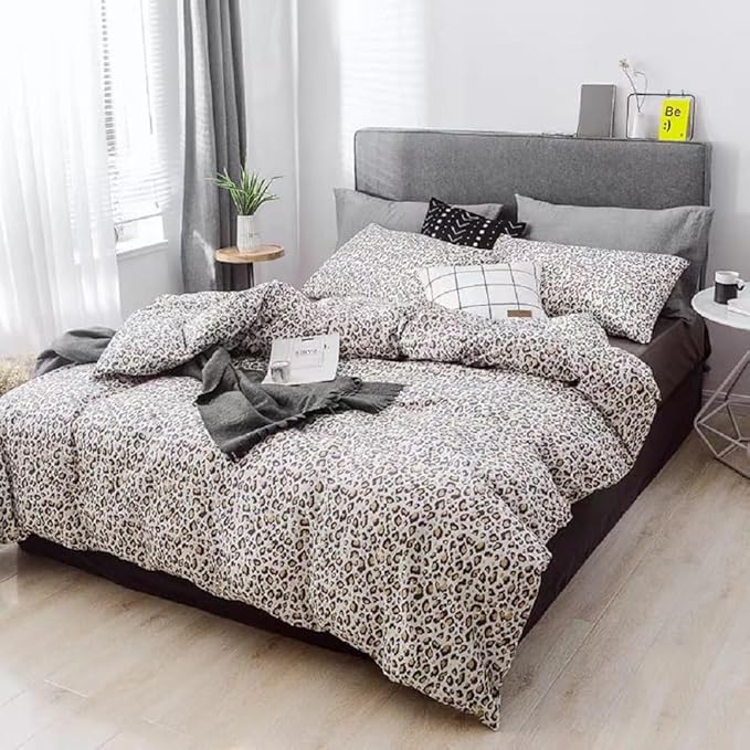 LifeTB Leopard Print Comforter Set Twin XL Floral Animal Cheetah Print Comforter Set 3 Pieces Leopard Pattern Bedding Comforter with 2 Pillowcases All Seasons Sexy Cheetah Print Comforter Set