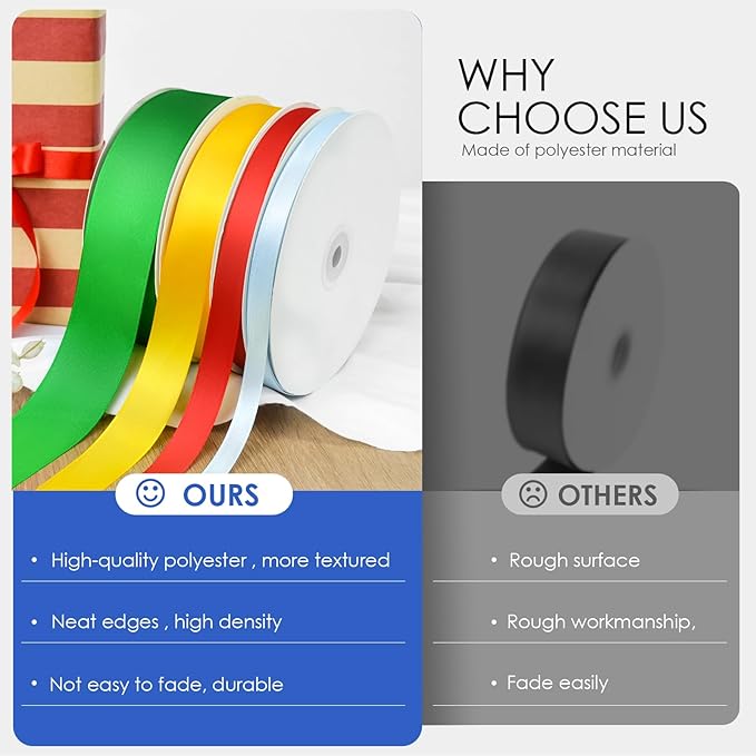 100 Yards 3/8 inch Satin Ribbon, Fabric Ribbon Solid Color Perfect for Gift Wrapping, Wedding, Handmade Bows, Floral Bouquets and Party Decoration(Royal Blue)
